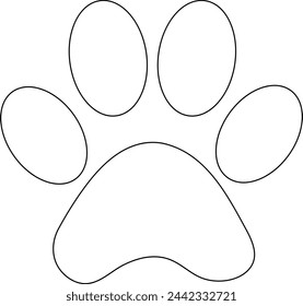 Simple Black Paw Outline Vector Graphic. 