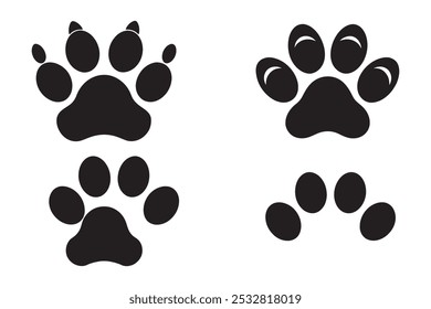 ícone de impressão de pata preta simples conjunto com design plano no fundo branco para animais de estimação ou animais