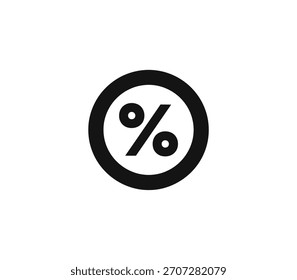 Simple black percentage icon in a circular badge, symbolizing discounts, sales, financial calculations, and value analysis.