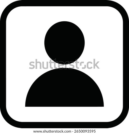 A simple black person icon in a square frame, isolated on white background.