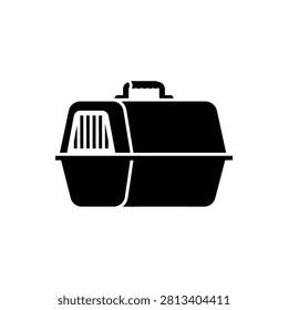 Simple black pet carrier box icon