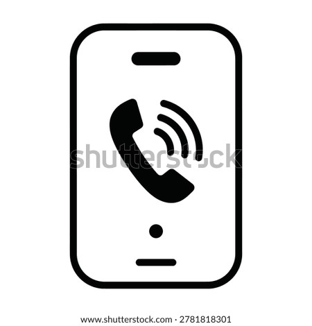 A simple black phone icon on a white background with signal waves indicating a call