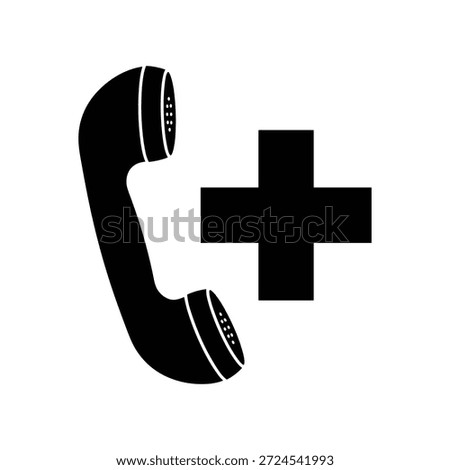 Simple black phone icon with plus sign on white background