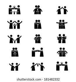 Simple black pictogram showing figures happy family