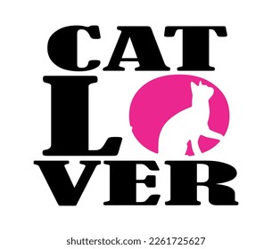 Simple black pink CAT LOVER text vector, for animal lovers logo design.