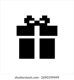 Regalo pixelado negro simple con la cinta en el fondo blanco