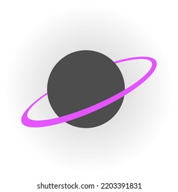 Simple black planet icon with violet purple ring, Saturn. Vector illustration on white isolated background. Galaxy space business logo concept.