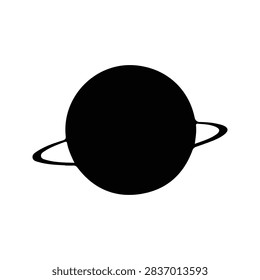 Simple black planet with a surrounding ring, representing space, astronomy, and celestial bodies in a clean, minimalistic style.