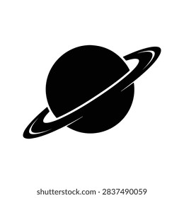 Simple black planet with a surrounding ring, representing space, astronomy, and celestial bodies in a clean, minimalistic style.