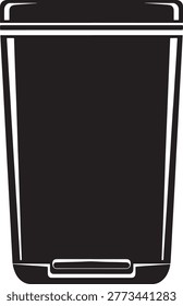 Simple black plastic trash can with white lines illustration