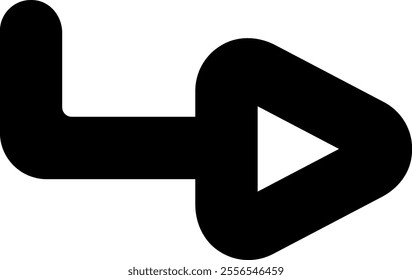 Simple black play button icon with rounded corners pointing to the right, isolated on a white background, ideal for multimedia interfaces and video players