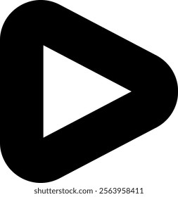 Simple black play button pointing to the right is isolated on a white background, representing the concept of starting or playing multimedia content