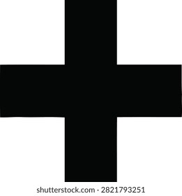 A simple black plus sign icon, representing addition, positive values, or medical services, isolated on a clean white background for easy editing.