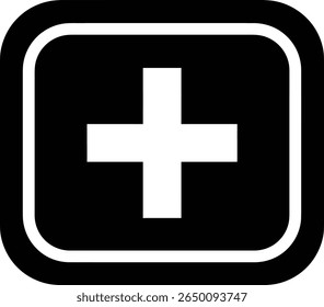 A simple black plus sign inside a rounded square, isolated on a white background.