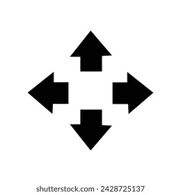 Einfaches schwarz zeigendes 4-Pfeile-Symbol auf isoliertem weißem Hintergrund. Vektor-Illustration. EPS-Datei 423.