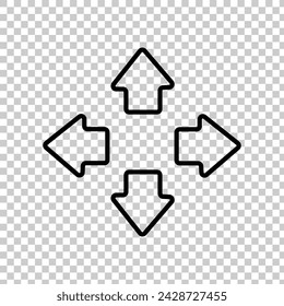 simple black pointing 4 arrows icon on isolated transparent background. Vector illustration. Eps file 433.