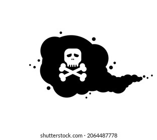 simple black poisonous fumes with white skull. concept of dirty energy badge or climate change or gas pollution. flat trend modern stink or toxic logotype graphic web design element isolated on white