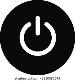 Ein einfaches schwarzes Symbol für einen Betriebsschalter befindet sich einzeln auf sauberem, weißem Hintergrund.