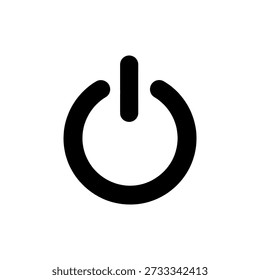 A simple, black power button icon with a distinct silhouette style, representing control and functionality.
