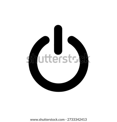 A simple, black power button icon with a distinct silhouette style, representing control and functionality.