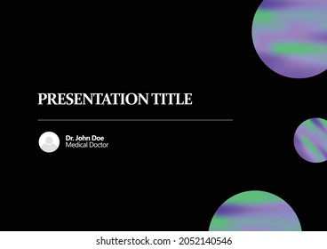 A simple black presentation slide with gradient circles resembled a planet. Presentation cover with presenter name slot for academic purposes.