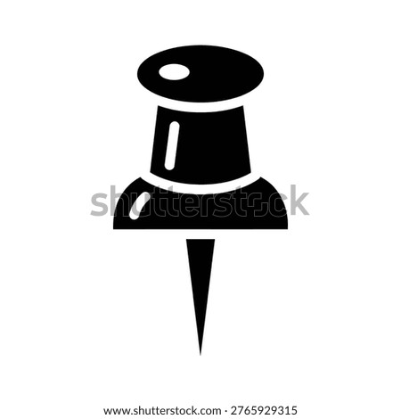 A simple black push pin icon on a white background, ideal for office and stationery themes.