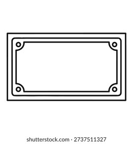Simple black rectangular frame with double border and decorative corners on transparent background