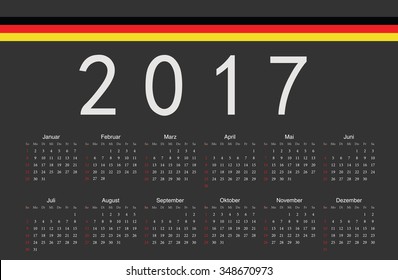 Simple black rectangular German 2017 year vector calendar. Week starts from Sunday.