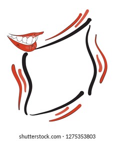 Simple black red frame with a female smile in the corner. Vector illustration