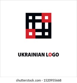 Simple black and red logo. Ukrainian ancient style logotype. Can be used for bussiness, art, flat decor.