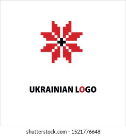 Simple black and red logo. Ukrainian ancient style logotype. Can be used for bussiness, art, flat decor.