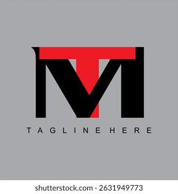 Simple black and red MT letter logo vector, free product design.