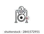 A simple black and red outline vector illustration of a boxing bell used in sports competitions to signal the start and end of rounds.