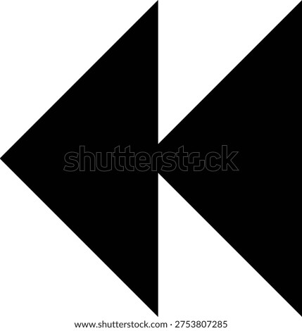 A simple black rewind button icon, commonly used in media players for navigating backward.