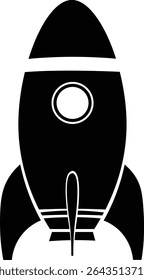 Simple black rocket icon, isolated on white background. Perfect for web design, app icons, and presentations. Minimalist style vector illustration.