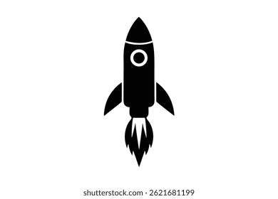 Simple black rocket icon launching upward.