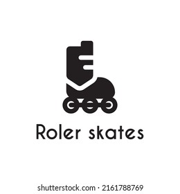 simple black roller skates vector icon logo