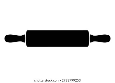 Simple black rolling pin icon, classic silhouette of kitchen tool for baking and cooking, culinary symbol