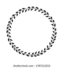 Einfach schwarzer Rundrahmen mit Blättern. Blumenschmuck, Silhouette von Blättern auf weißem Hintergrund.Dekor der Hochzeit, Gravur.Vektorgrafik einzeln