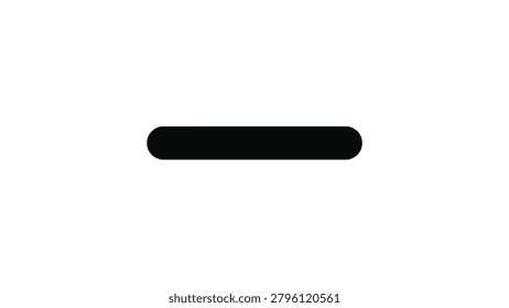 A simple black rounded rectangular dash symbol centered on a plain white background representing a subtract or hyphen sign