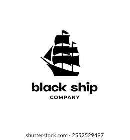 simple black sail ship Boat for Sailing Transportation or Nautical Logo Design