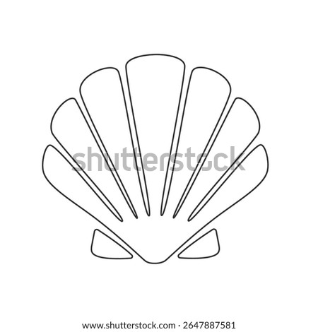Simple black scallop shell outline icon, ideal for nautical, beach, or marine-themed projects. Minimalist design suitable for logos, labels, or decor.