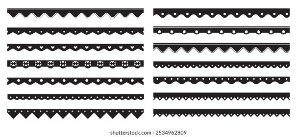Simple Black Scalloped Paper Frame Or Border Divider Collection Isolated