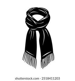 Simples preto ícone de cachecol que representa o desgaste de inverno, tempo frio e acessórios acolhedores