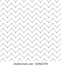 Simple black seamless geometric pattern. Zigzags formed by dots. Swatch is included in vector file.