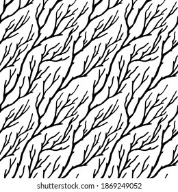 simple black seamless pattern, hand drawn birch tree branches