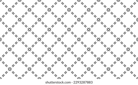 Simple black seamless retro cross lines pattern design with traditional grid style ornamentation. Repeatable tessellation backdrop texture isolated on white background