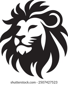 A simple black shape of a lion face in silhouette form would focus on the bold, filled-in shape of the lion’s head without any outlines or shadows. 