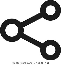 A simple black share icon stands out on a white backdrop, defined by three connected circles and two bold lines, symbolizing connection and exchange in design.