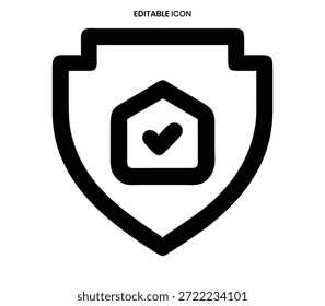 Ícone simples de escudo preto com uma marca de seleção dentro de um hexágono, representando segurança e garantia.